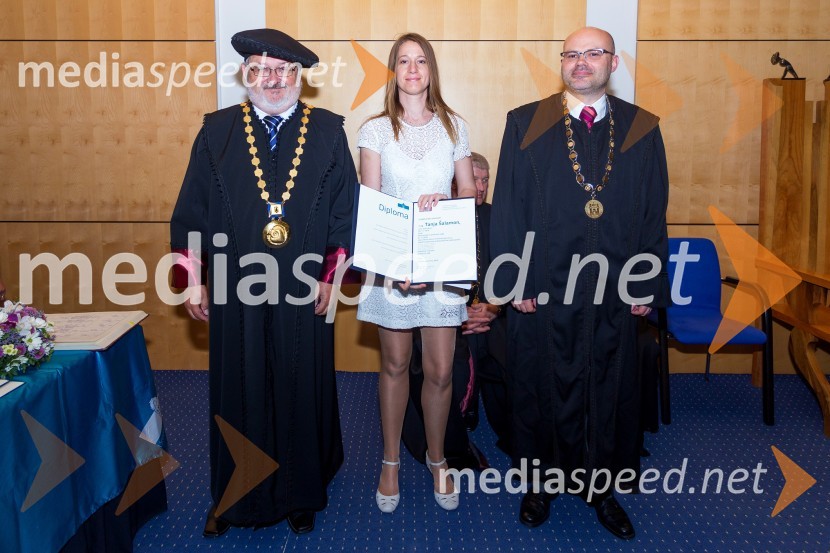 prof. dr. Igor Tičar, rektor, Univerza v Mariboru; dr. Tanja Šalamon, Ekonomsko poslovna fakulteta, UM; prof. dr.  Klavdij  Logožar, dekan, Ekonomsko-poslovna fakulteta, Univerza v MariboruPromocija doktorjev znanosti UM, junij 2015