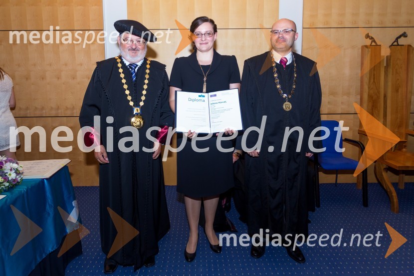 prof. dr. Igor Tičar, rektor, Univerza v Mariboru; dr. Jelena Horvat, Ekonomsko poslovna fakulteta, UM; prof. dr.  Klavdij  Logožar, dekan, Ekonomsko-poslovna fakulteta, Univerza v MariboruPromocija doktorjev znanosti UM, junij 2015