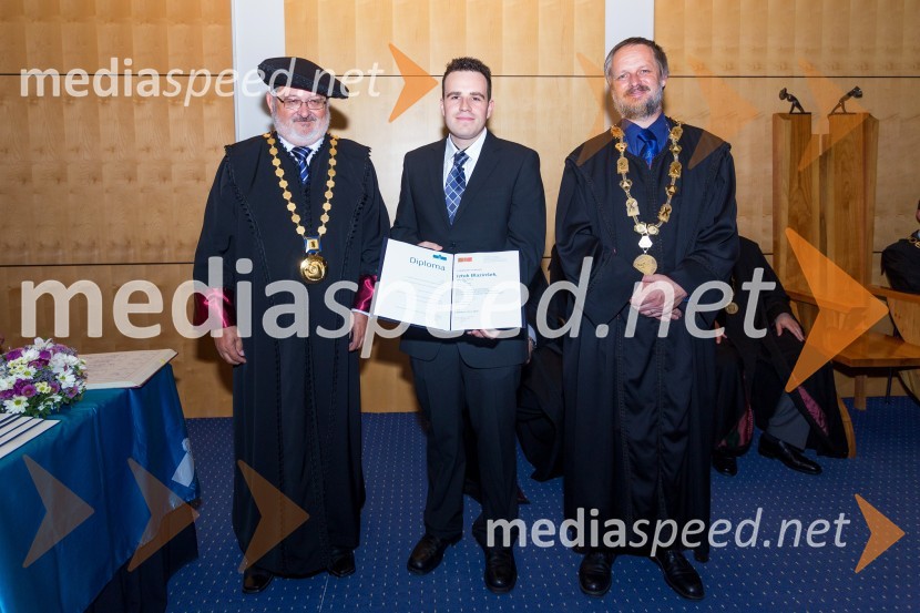 prof. dr. Igor Tičar, rektor, Univerza v Mariboru; dr. Iztok Blazinšek, Fakulteta za elektrotehniko, računalništvo in informatiko, UM; prof. dr. Borut  Žalik, dekan, Fakulteta za elektrotehniko, računalništvo in informatiko, Univerza v MariboruPromocija doktorjev znanosti UM, junij 2015