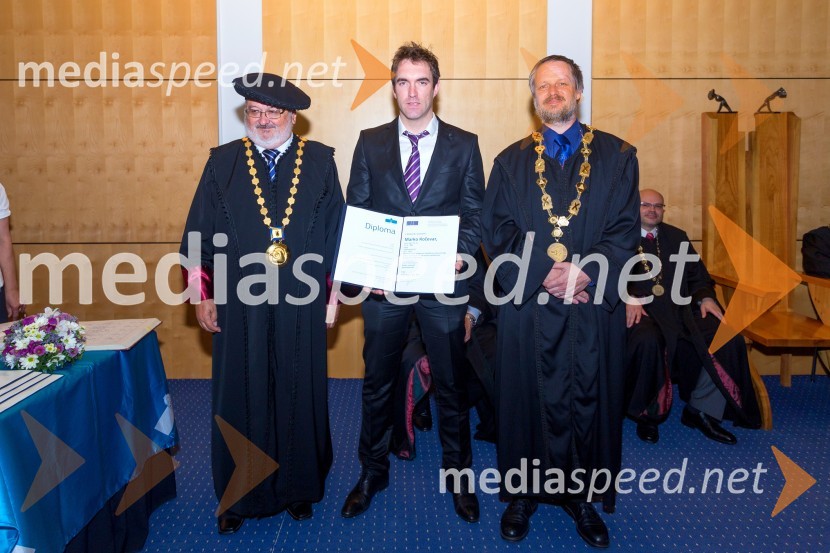 prof. dr. Igor Tičar, rektor, Univerza v Mariboru; dr. Marko Kočevar, Fakulteta za elektrotehniko, računalništvo in informatiko, UM; prof. dr. Borut  Žalik, dekan, Fakulteta za elektrotehniko, računalništvo in informatiko, Univerza v MariboruPromocija doktorjev znanosti UM, junij 2015