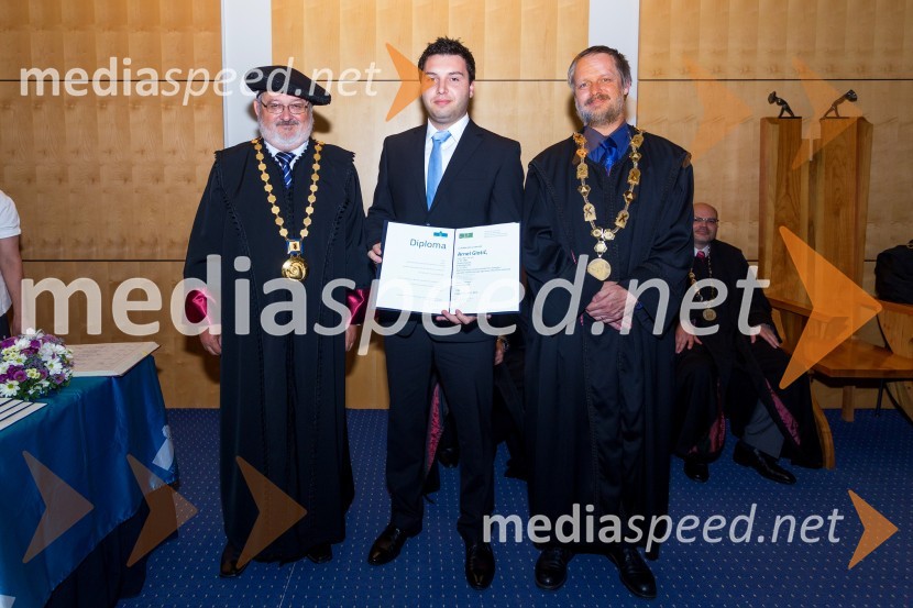prof. dr. Igor Tičar, rektor, Univerza v Mariboru; dr. Arnel Glotić, Fakulteta za elektrotehniko, računalništvo in informatiko, UM; prof. dr. Borut  Žalik, dekan, Fakulteta za elektrotehniko, računalništvo in informatiko, Univerza v MariboruPromocija doktorjev znanosti UM, junij 2015