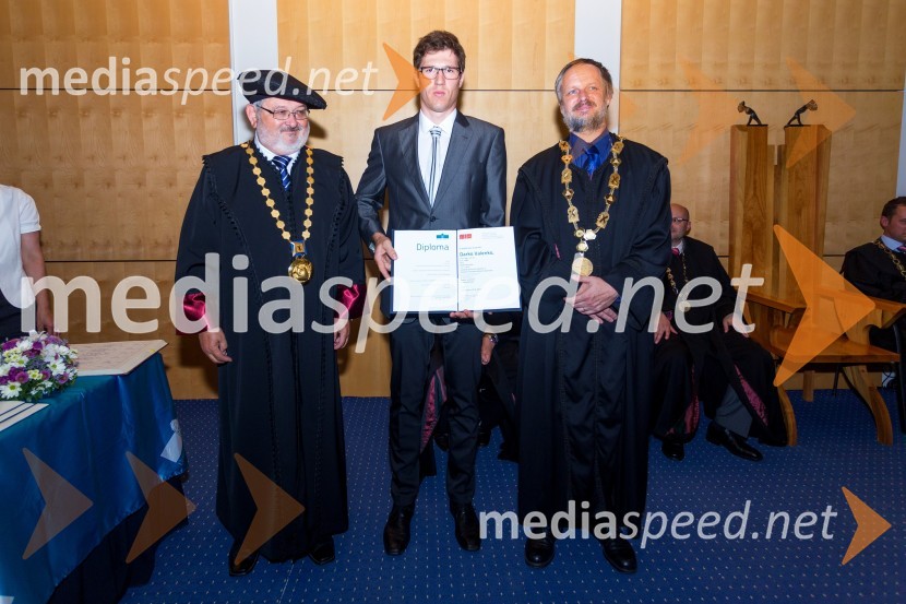prof. dr. Igor Tičar, rektor, Univerza v Mariboru; dr. Darko Valenko, Fakulteta za elektrotehniko, računalništvo in informatiko, UM; prof. dr. Borut  Žalik, dekan, Fakulteta za elektrotehniko, računalništvo in informatiko, Univerza v MariboruPromocija doktorjev znanosti UM, junij 2015