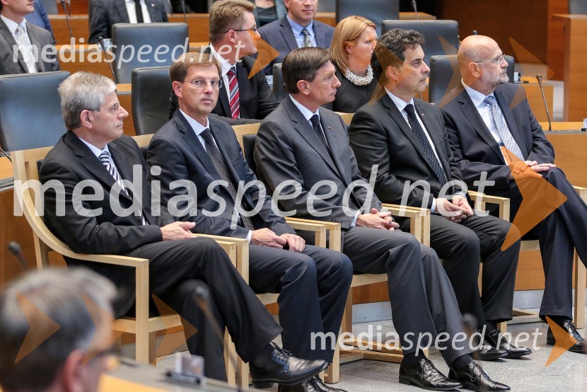 mag. Miroslav Mozetič, predsednik Ustavnega sodišča; prof. dr. Miro Cerar, predsednik vlade Republike Slovenije;  Borut Pahor, predsednik Republike Slovenije;  Mitja Bervar, predsednik Državnega sveta Republike Slovenije;  Branko Masleša, predsednik Vrhovnega sodišča Republike SlovenijeProslava ob Dnevu državnosti