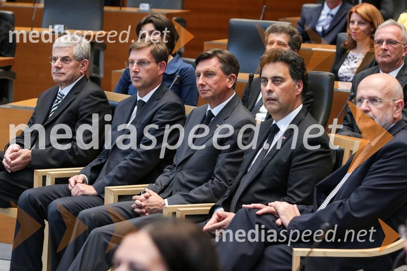 mag. Miroslav Mozetič, predsednik Ustavnega sodišča; prof. dr. Miro Cerar, predsednik vlade Republike Slovenije;  Borut Pahor, predsednik Republike Slovenije;  Mitja Bervar, predsednik Državnega sveta Republike Slovenije;  Branko Masleša, predsednik Vrhovnega sodišča Republike SlovenijeProslava ob Dnevu državnosti