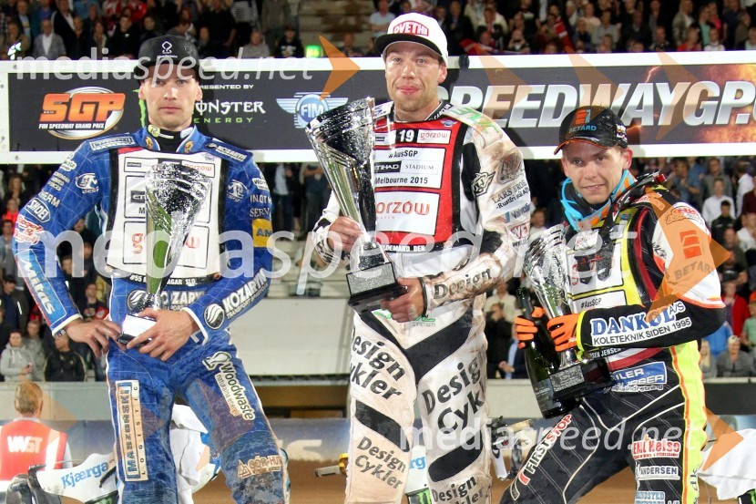  Matej Žagar, speedwayist (Slovenija);  Peter Kildemand, speedwayist (Danska);  Michael Jepsen Jensen, speedwayist (Danska)Žagar kljub padcu izvrsten drugi na premieri v Horsensu