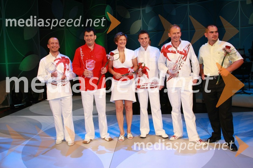 Ansambel Malibu, zmagovalci Festivala narečne popevke 2007 in Jani Lipičnik, avtor glasbe za skladbo Sin muj se nječe žjenetFestival narečnih popevk 2007