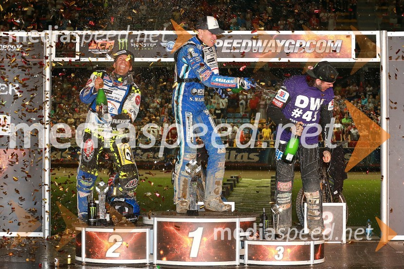  Greg  Hancock, speedwayist (ZDA);  Matej Žagar, speedwayist (Slovenija);  Tai  Woffinden, speedwayist (Velika Britanija)Žagar iz reševalnega vozila do zmage v Gorzowu