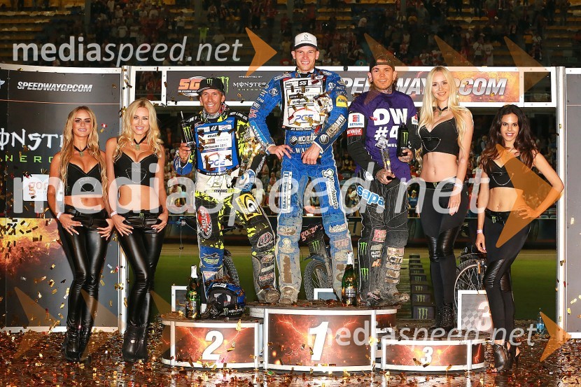  ... ;  ... ;  Greg  Hancock, speedwayist (ZDA);  Matej Žagar, speedwayist (Slovenija);  Tai  Woffinden, speedwayist (Velika Britanija);  ... ;  ... Žagar iz reševalnega vozila do zmage v Gorzowu