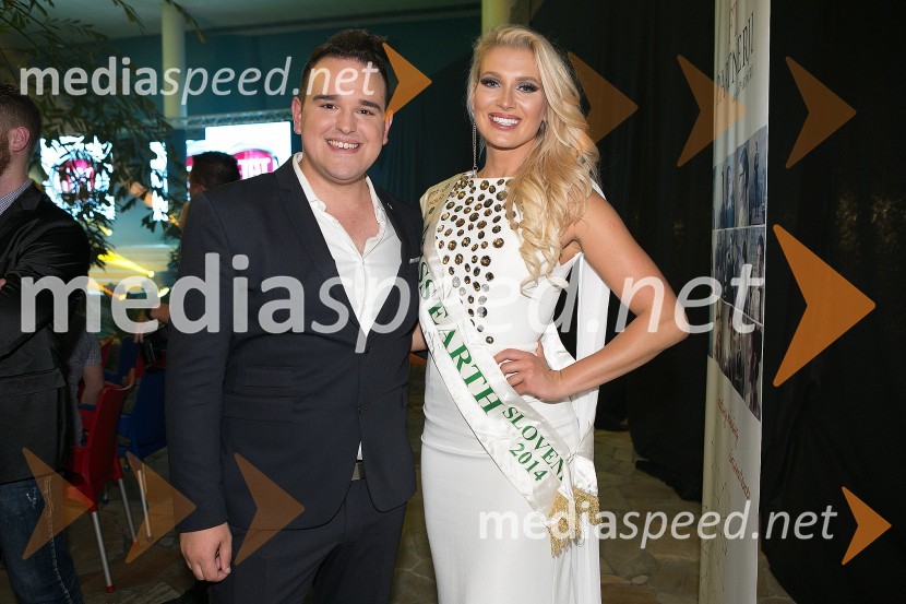  Žiga Lakner, pevec;  Patricia  Peklar, Miss Earth 2014Miss Slovenije 2015 je Mateja Kociper