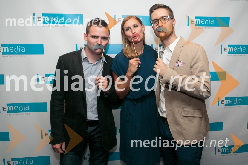  Juš Medič, komerciala, Interexport d.o.o.;  Beatrice Božič, trženje, E-Media d.o.o.;  Miha Stražišar, vodja marketinga, Interexport d.o.o.E-Media, 10 let