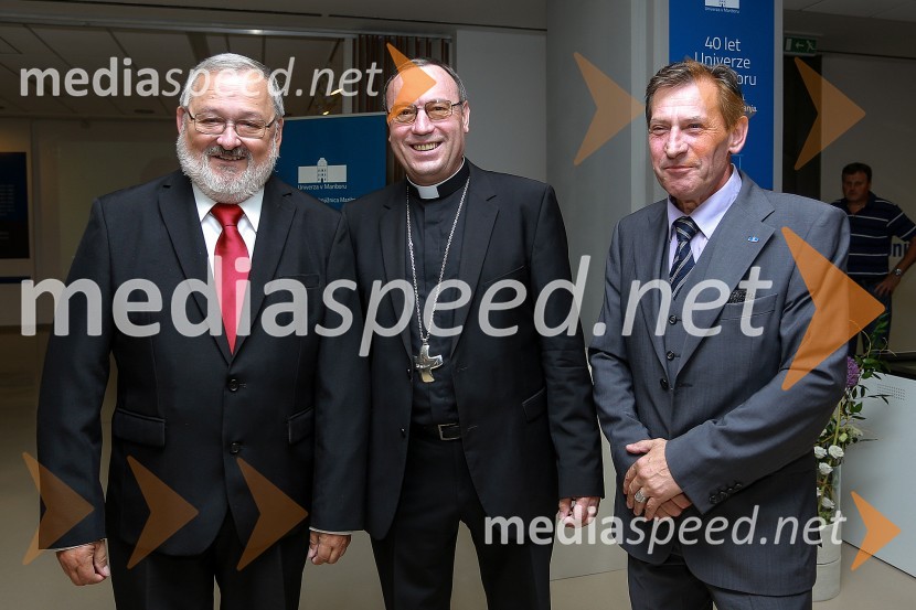 prof. dr. Igor Tičar, rektor, Univerza v Mariboru; mag. Alojzij Cvikl, mariborski nadškof metropolit;  Teodor Lorenčič, Univerza v Mariboru40 let Univerze v Mariboru, otvoritev razstave