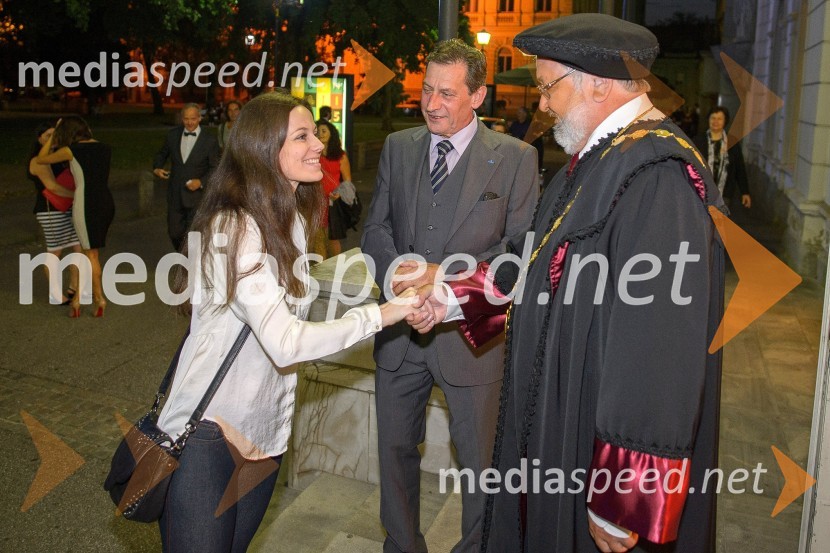  Jasmina Cehnar, novinarka, Večer;  Teodor Lorenčič, Univerza v Mariboru; prof. dr. Igor Tičar, rektor, Univerza v Mariboru40 let Univerze v Mariboru, svečanost
