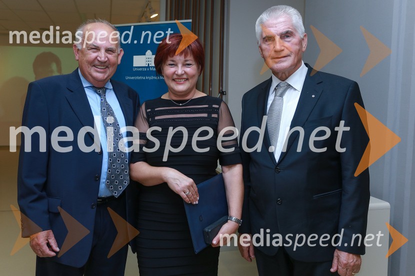 prof. dr. Karl Jezernik, upokojen profesor FERI, UM; dr. Zdenka Petermanec, ravnateljica Univerzitetne knjižnice Maribor; prof. dr. Ludvik Toplak,  predsednik Alma Mater Europaea, nekdanji rektor UM40 let Univerze v Mariboru, otvoritev razstave