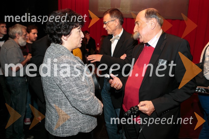 mag. Julijana Bizjak Mlakar, ministrica za kulturo;  Marijan Zlobec, novinarEvropa, premiera predstave Vinka Möderndorferja