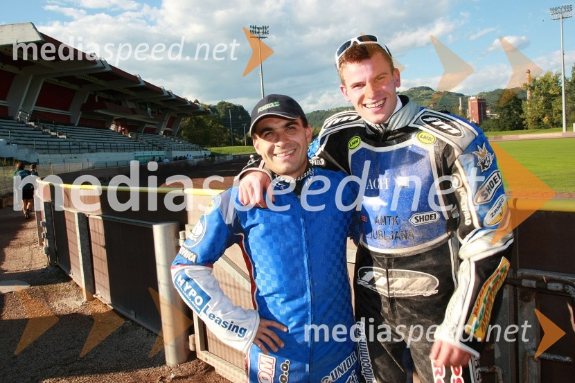Izak Šantej (AMD Krško) in Matej Žagar (AMTK Ljubljana)SPEEDWAY Krško, trening