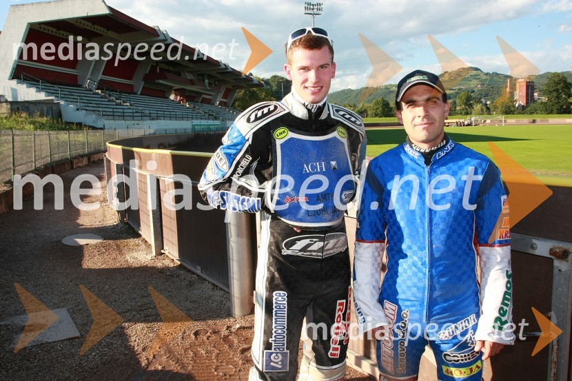 Izak Šantej (AMD Krško) in Matej Žagar (AMTK Ljubljana)SPEEDWAY Krško, trening