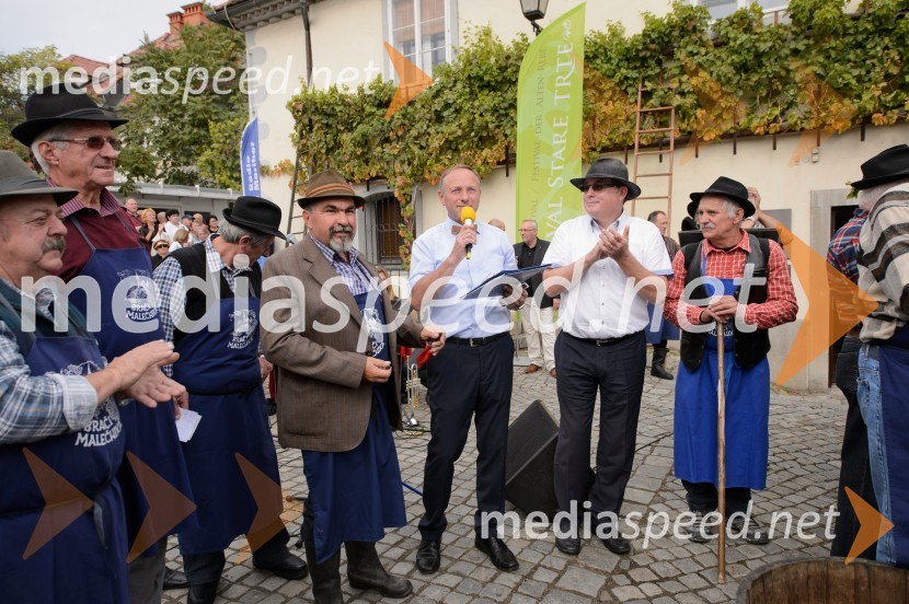  Alojz  Jenuš - Slavek, outar in brač iz Malečnika;  Stane Kocutar,  odgovorni urednik, Radio Maribor, mestni viničar in skrbnik Stare trte; dr. Andrej Fištravec, župan, Mestna občina Maribor;  ... Trgatev Stare trte 2015