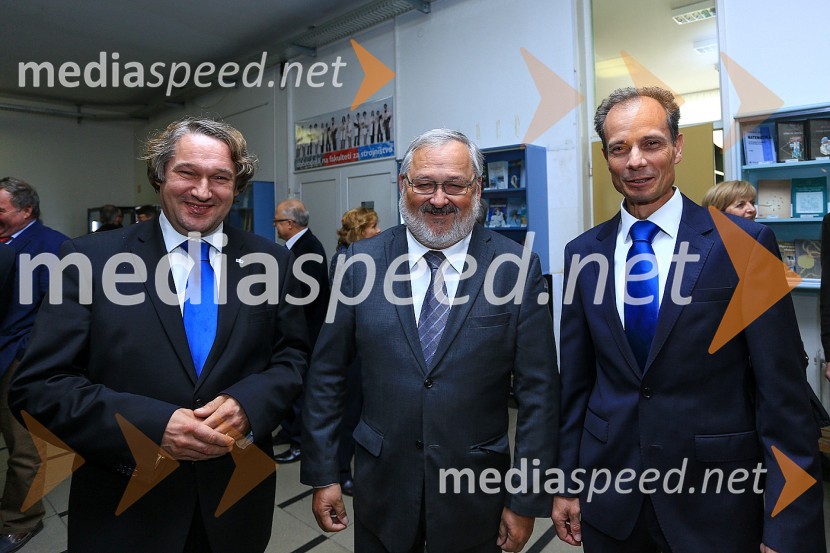 dr. Mitja Slavinec, v.d. dekana, Fakulteta za naravoslovje, Univerza v Mariboru; prof. dr. Igor Tičar, rektor, Univerza v Mariboru; prof. dr.  Marko Marhl, dekan, Pedagoška fakulteta, Univerza v Mariboru20. obletnica Fakultete za gradbeništvo, prometno inženirstvo in arhitekturo Maribor