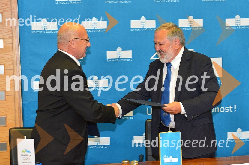  Bogdan Gabrovec, predsednik Olimpijskega komiteja Slovenije, predsednik Judo zveze Slovenije; prof. dr. Igor Tičar, rektor, Univerza v MariboruUniverza v Mariboru, podpis sporazuma z Olimpijskim komitejem Slovenije