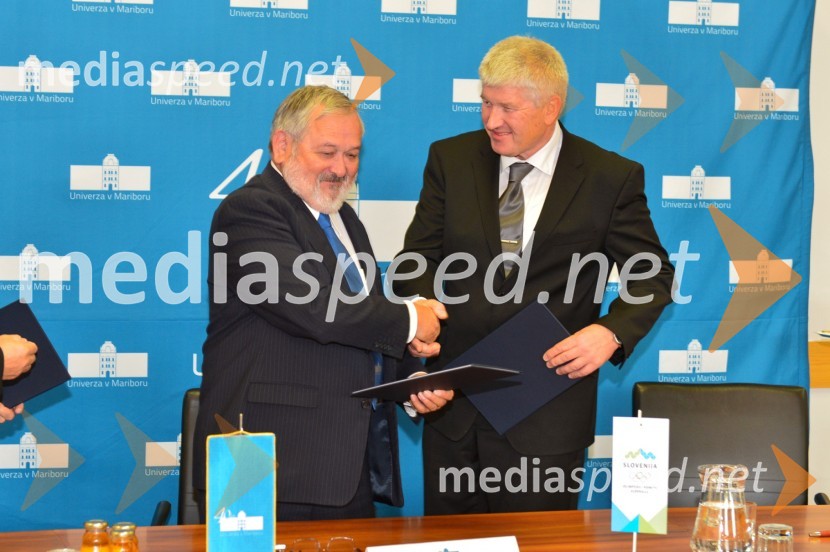 prof. dr. Igor Tičar, rektor, Univerza v Mariboru; prof. dr. Marko Ferjan, dekan, Fakulteta za organizacijske vede, Univerza v MariboruUniverza v Mariboru, podpis sporazuma z Olimpijskim komitejem Slovenije