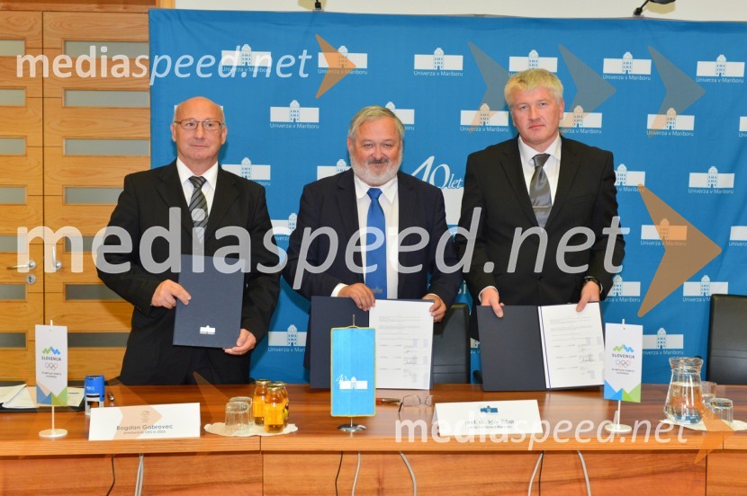  Bogdan Gabrovec, predsednik Olimpijskega komiteja Slovenije, predsednik Judo zveze Slovenije; prof. dr. Igor Tičar, rektor, Univerza v Mariboru; prof. dr. Marko Ferjan, dekan, Fakulteta za organizacijske vede, Univerza v MariboruUniverza v Mariboru, podpis sporazuma z Olimpijskim komitejem Slovenije