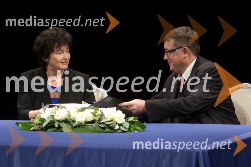 mag. Julijana Bizjak Mlakar, ministrica za kulturo; dr. Andrej Fištravec, župan, Mestna občina Maribor50. Borštnikovo srečanje, otvoritev razstave in festivala