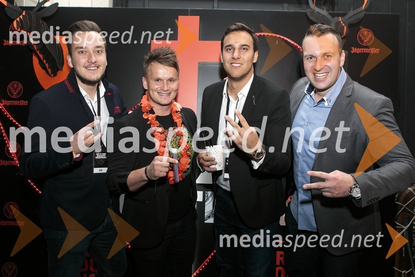  Žiga  Žalik ;  Tadej Bricelj, imitator, kreativni producent ;  Anže  Herbst, Brand Manager at G3 Spirits, d.o.o. ;  Marko    Trajber  , Brand Manager at G3 Spirits d.o.o.Znani Slovenci na zabavi z Jägermeistrom