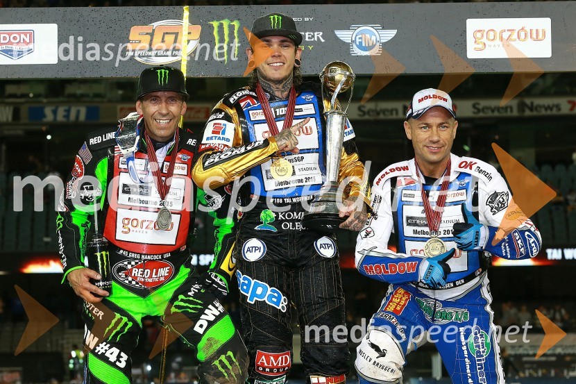  Greg  Hancock, speedwayist (ZDA);  Tai  Woffinden, speedwayist (Velika Britanija);  Nicki  Pedersen, speedwayist (Danska)Žagar šesti na svetu