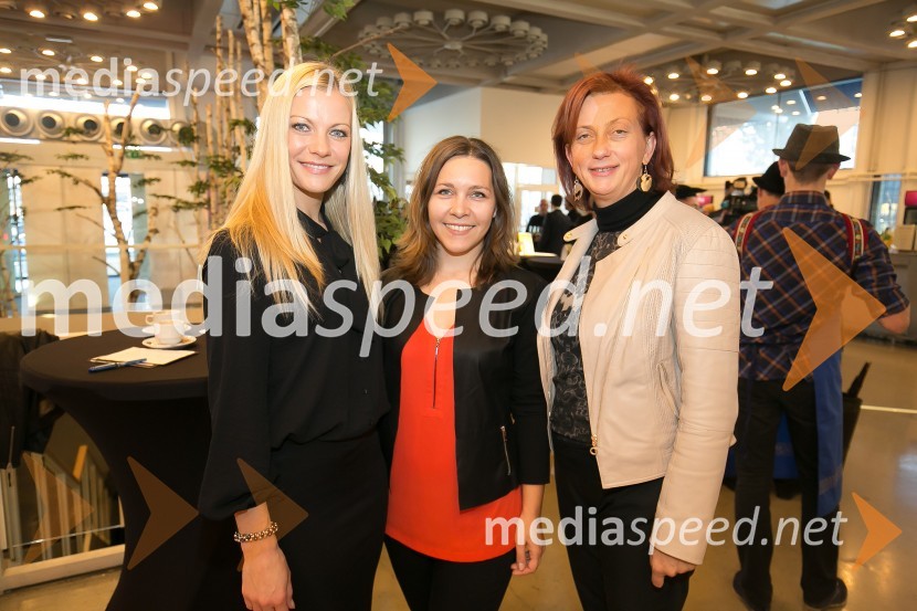  Maja  Tratnik, povezovalka dogodka;  Katja Godeša, marketing P&F Jeruzalem;  Jerneja  Kamnikar, ustanoviteljica in direktorica Vivo CateringMartinovanje z vinsko kletjo P&F Jeruzalem