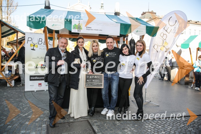  Rado Stojanovič, organizator Salona penečih vin, Slovenskega festivala vin, Martinovanja v Ljubljani, Ljubljanske vinske poti;  Sandra Vučko, Vinska kraljica Slovenije 2015;  Natalija Pravdič, Mediaspeed;  Borut  Cvetko, kreativni direktor Mediaspeed;  Sara Kaučič Božič;  Petra Simonič, Next mediaMartinovanje v Ljubljani 2015