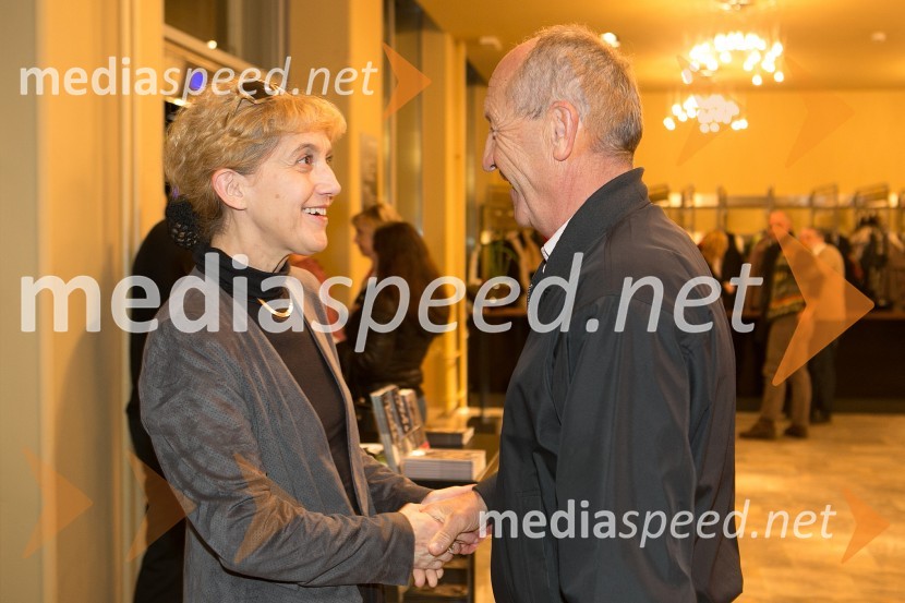  Barbara Hieng Samobor, direktorica MGL;  Branko Pavlin, nekdanji predsednik uprave DnevnikaSamorastniki, premiera predstave MGL