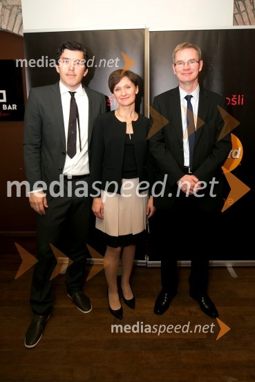  Boštjan Fabjančič, predstavnik družbe Mastercard za Slovenijo ;  Aleksandra Babić, regionalna direktorica marketinga za Slovenijo, Hrvaško, Madžarsko, Romunijo in Izrael, Mastercard;  Brian  Morris, vodja razvoja novih plačilnih sredstevMasterCard, novinarsko srečanje