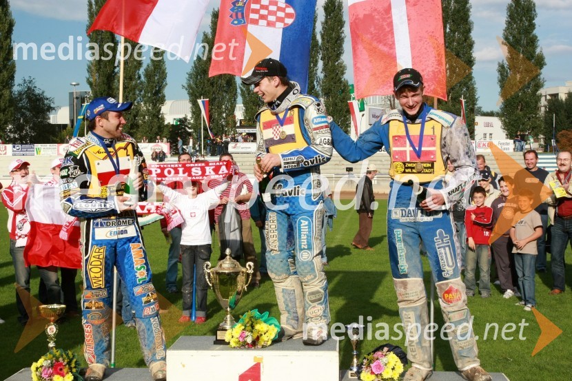 Sebastian Ulamek, Poljska, Jurica Pavlic, Hrvaška in Patrick Hougaard, DanskaSPEEDWAY UEM finale EP posameznikov