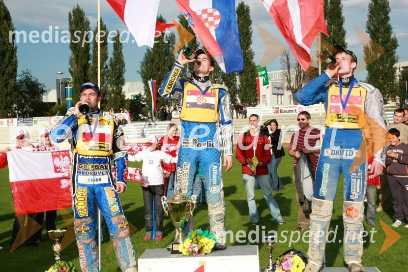 Sebastian Ulamek, Poljska, Jurica Pavlic, Hrvaška in Patrick Hougaard, DanskaSPEEDWAY UEM finale EP posameznikov