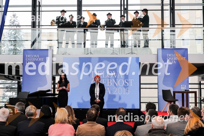  Vesna Milek, novinarka;  Mateja Babič Stermecki, odgovorna urednica časopisa DeloDelova osebnost leta 2015 je Jure Poglajen