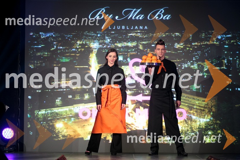  Teja  Širovnik,  v kreacijah podjetja Zaščita Ptuj d.o.o.;  Stašo Frlež, zmagovalec na izboru Naj slovenski natakar/natakarica 20151. modna revija Okusi modo