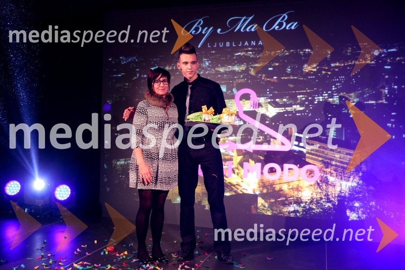  Marjeta Stariha, Agencija 2M d.o.o.;  Stašo Frlež, zmagovalec na izboru Naj slovenski natakar/natakarica 20151. modna revija Okusi modo