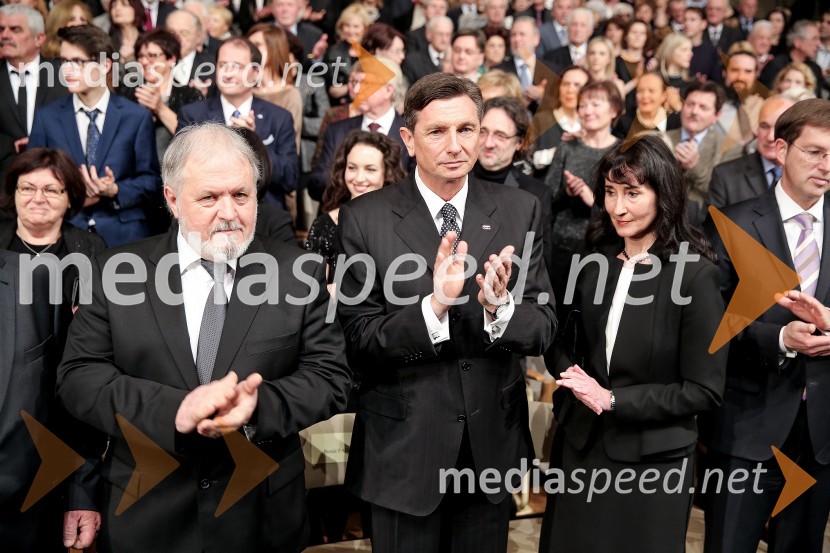 prof. dr. Janez Bogataj, etnolog;  Borut Pahor, predsednik Republike Slovenije;  Tanja Pečar, odvetnicaDržavna proslava ob slovenskem kulturnem prazniku in podelitev Prešernovih nagrad