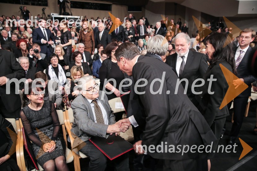  Cvetka Lipuš, pesnica;  Ivo Petrić, skladatelj in prejemnik Prešernove nagrade 2016;  Borut Pahor, predsednik Republike Slovenije; prof. dr. Janez Bogataj, etnolog;  Tanja Pečar, odvetnica; prof. dr. Miro Cerar, predsednik vlade Republike SlovenijeDržavna proslava ob slovenskem kulturnem prazniku in podelitev Prešernovih nagrad