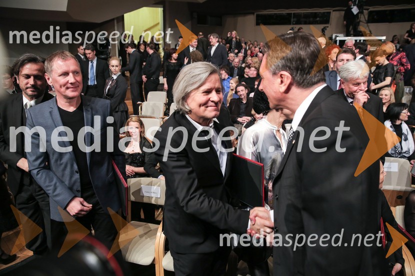  Ambrož Čopi, skladatelj;  Aleksij Kobal, slikar in glasbenik;  Janusz Kica, režiser;  Borut Pahor, predsednik Republike SlovenijeDržavna proslava ob slovenskem kulturnem prazniku in podelitev Prešernovih nagrad