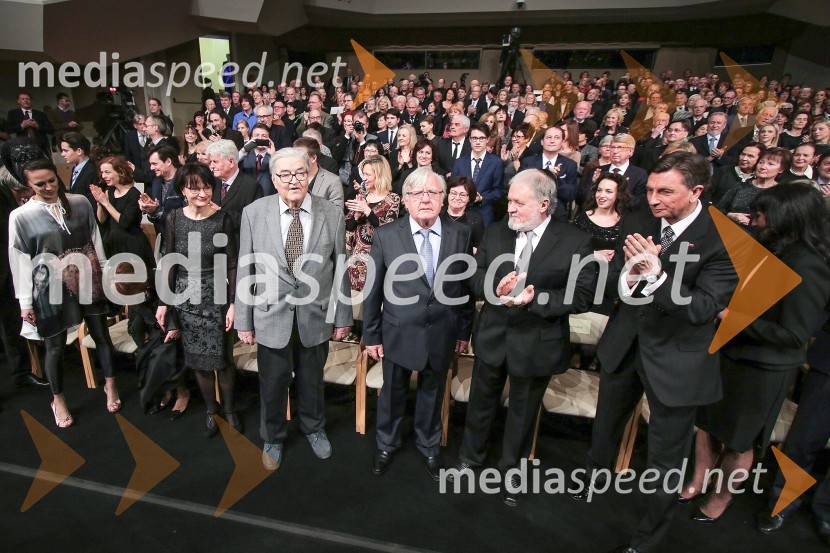  Katarina Stegnar, igralka;  Cvetka Lipuš, pesnica;  Ivo Petrić, skladatelj in prejemnik Prešernove nagrade 2016;  Tone Partljič, pisatelj; prof. dr. Janez Bogataj, etnolog;  Borut Pahor, predsednik Republike SlovenijeDržavna proslava ob slovenskem kulturnem prazniku in podelitev Prešernovih nagrad