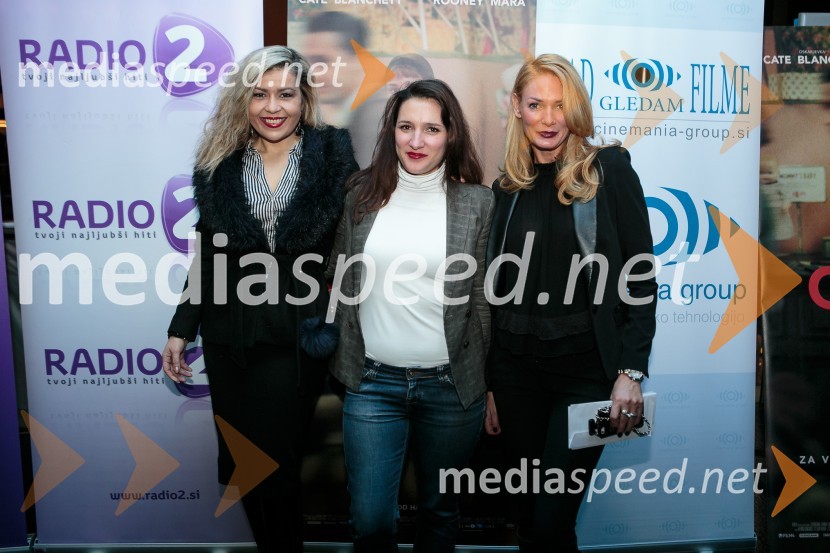  Vera Lađič, predstavnica Koloseja;  Kajica  Gabrijelčič, Grey Ljubljana;  Daniela Živojinovič, Cinemania groupPremiera filma Carol z znanimi Slovenkami