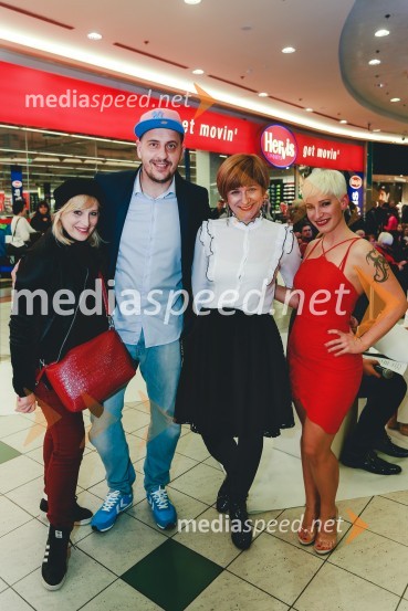  Ana Žvorc, koreografinja, stilistka;  Boštjan Čukur, raper, 6 Pack Čukur;  Petra Romih, vodja marketinga Europark;  Alja Omladič - Alya, pevkaEuroparkova pomladna modna revija 2016