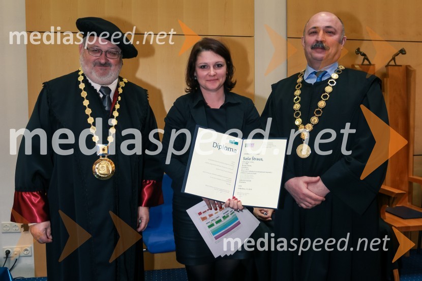 prof. dr. Igor Tičar, rektor, Univerza v Mariboru;  dr. Saša Štraus, Fakulteta za kmetijstvo in biosistemske vede, Univerza v Mariboru;  Branko Kramberger, dekan, Fakulteta za kmetijstvo in biosistemske vede, Univerza v MariboruPromocija doktorjev znanosti UM, marec 2016