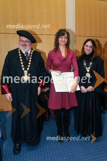 prof. dr. Igor Tičar, rektor, Univerza v Mariboru;  dr. Verena Rosič Feguš, Pravna fakulteta, Univerza v Mariboru;  izr. prof. dr.  Janja Hojnik, Prodekanica za raziskovalno dejavnost in mednarodne odnose, Pravna fakulteta, Univerza v MariboruPromocija doktorjev znanosti UM, marec 2016