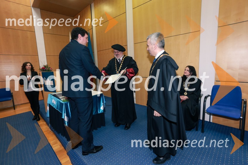 dr. dr. Matej Paulič, Fakulteta za strojništvo, Univerza v Mariboru; prof. dr. Igor Tičar, rektor, Univerza v Mariboru;  prof. dr. Bojan  Dolšak, Fakulteta za Strojništvo, Univerza v MariboruPromocija doktorjev znanosti UM, marec 2016