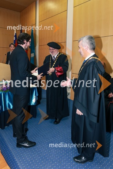  dr. Andrej Cupar, Fakulteta za strojništvo, Univerza v Mairboru; prof. dr. Igor Tičar, rektor, Univerza v Mariboru; prof. dr. Bojan Dolšak, dekan, Fakulteta za strojništvo, Univerza v MariboruPromocija doktorjev znanosti UM, marec 2016