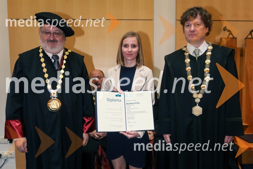 prof. dr. Igor Tičar, rektor, Univerza v Mariboru; dr. Barbara Pirš, Fakulteta za kemijo in kemijsko tehnologijo, Univerza v Mariboru; prof. dr. Zdravko Kravanja, Fakulteta za kemijo in kemijsko tehnologijo, Univerza v MariboruPromocija doktorjev znanosti UM, marec 2016