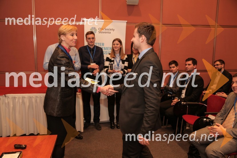 mag. Irena  Vodopivec Jean, viceguvernerka, Banka Slovenije;  Grega  KurentCFA Institute Research Challenge 2016, lokalni finale