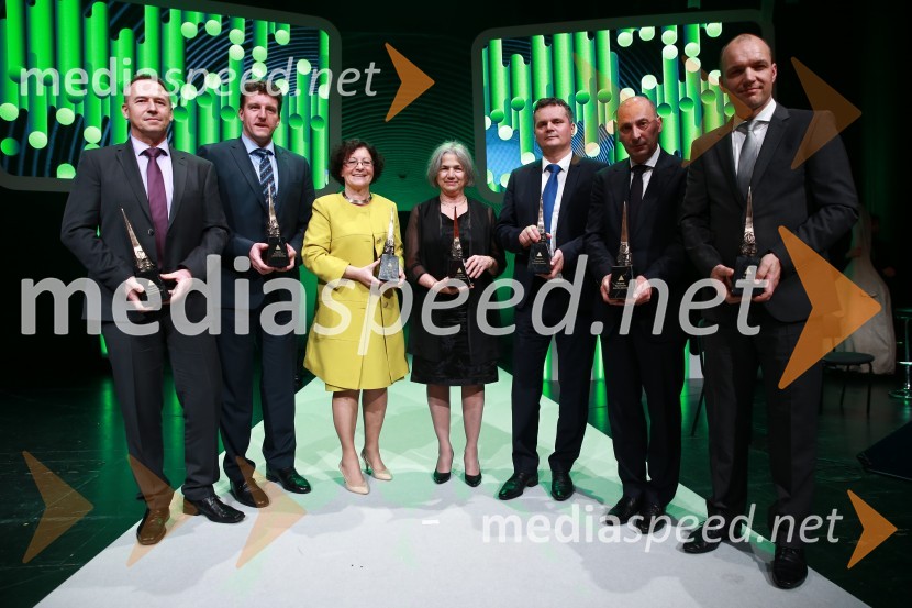  Borut  Triplat, OMCO Feniks Slovenija;  Andrej  Poklič, GKN Driveline Slovenija;  Sonja  Šinigoj, direktorica SAOP d.o.o.; dr. Jožica Rejec, direktorica Domel d.o.o., Železniki;  Alen  Šinko, KOVIS proizvodna družba;  Marjan  Batagelj, predsednik upravnega odbora, Postojnska jama;  Miran  Rauter, HERMI48. podelitev nagrad Gospodarske zbornice Slovenije